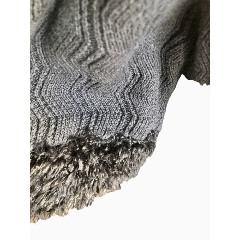 Michael Simon Rare Y2K Sweater Slate Blue Fab Buttons‎ Fur Collar Beautiful Knit